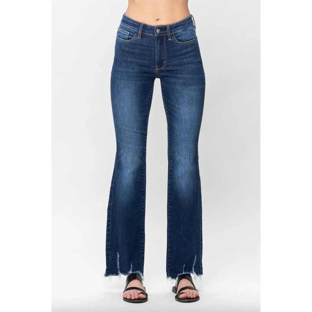 Judy Blue Cropped Boot Jeans Medium Wash Frayed Hem Size 5/27 Womens‎